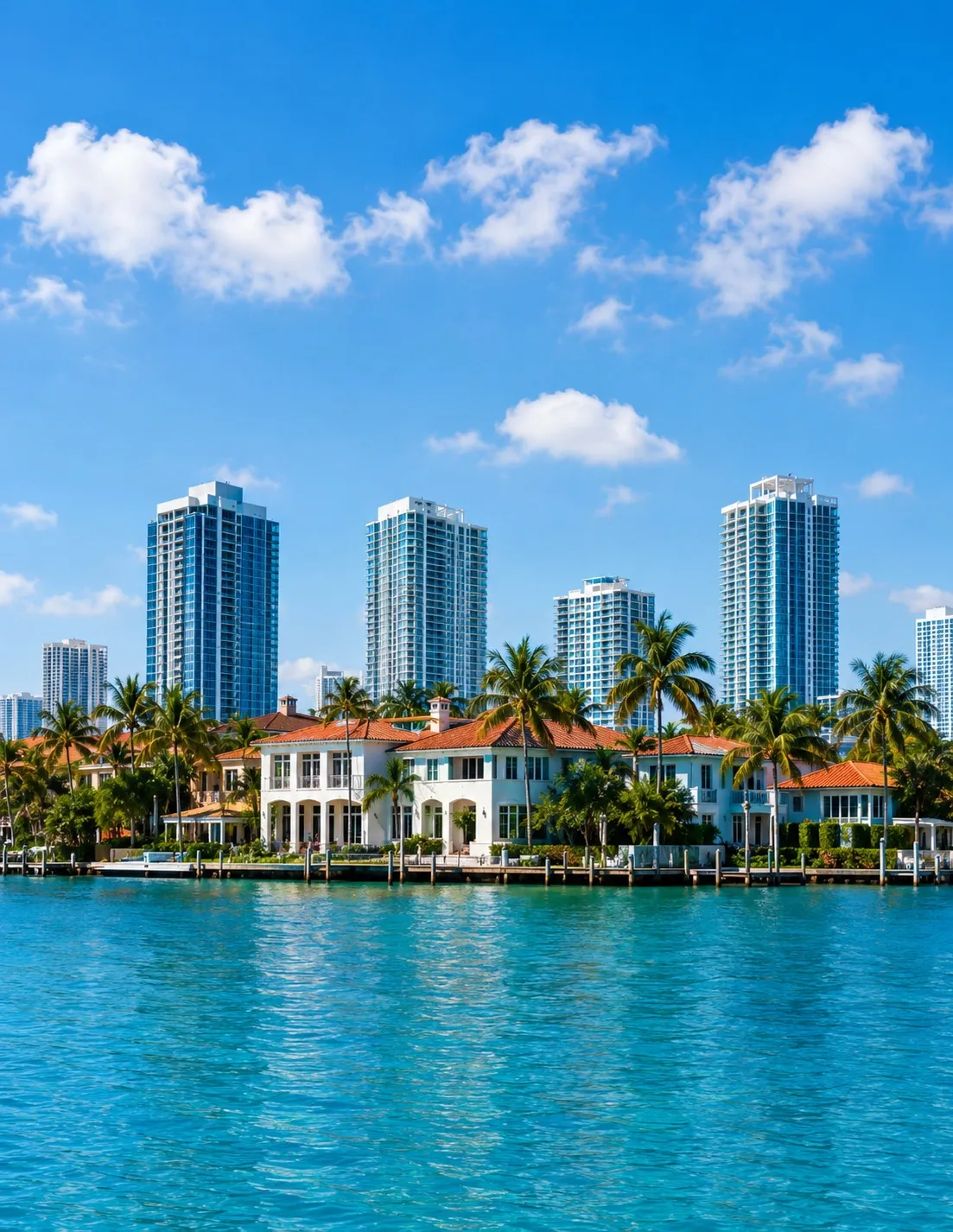 Sightseeing cruise on the Tiki Paraiso boat cruising Biscayne Bay with the Miami skyline at sunset