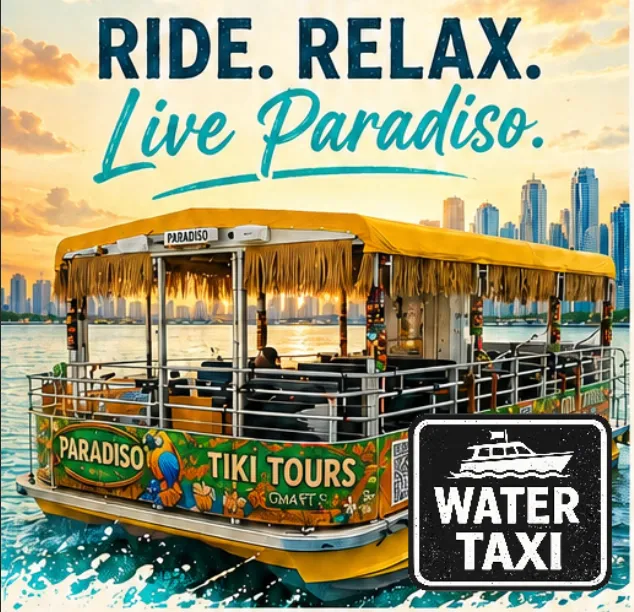 Tiki Boat Tours water taxi on Biscayne Bay